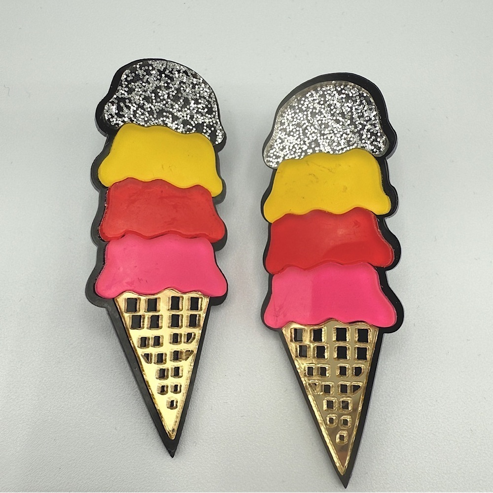 Colorful Ice Cream Cone Earrings - Pierced